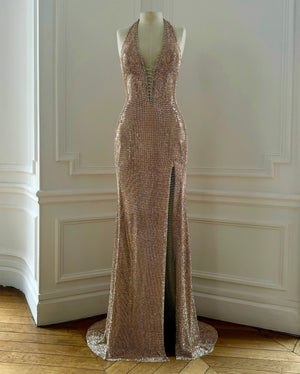 Halter Dress in Crystal Mesh