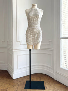 slim fit dress slacks The Crystal Stone Mesh Dress- Gold – Baacal main image 1