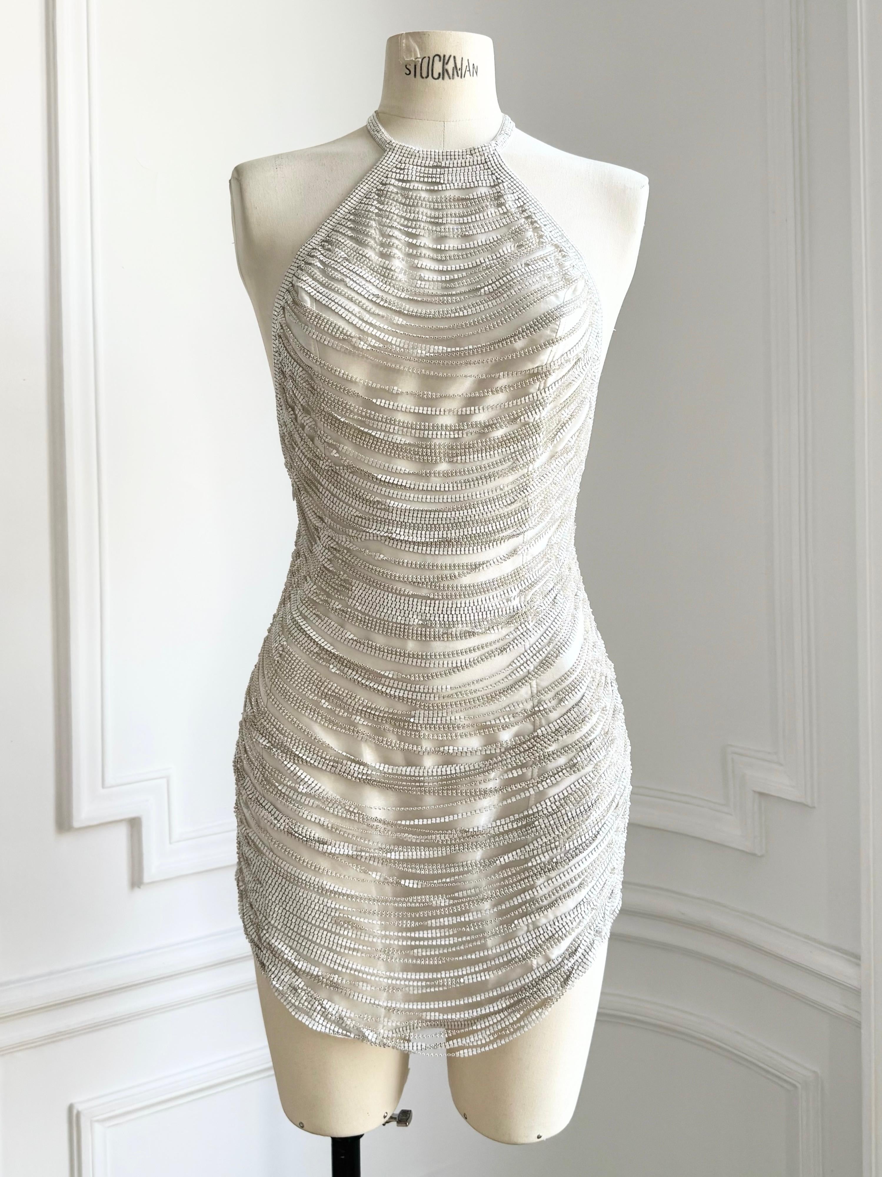 Hailey Dress in Satin and Metal Mesh