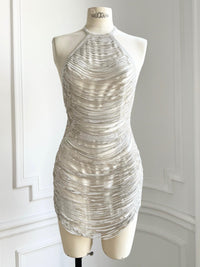 Hailey Dress in Satin and Metal Mesh