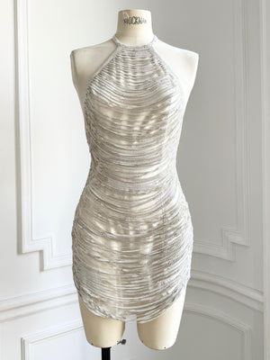 Hailey Dress in Satin and Metal Mesh