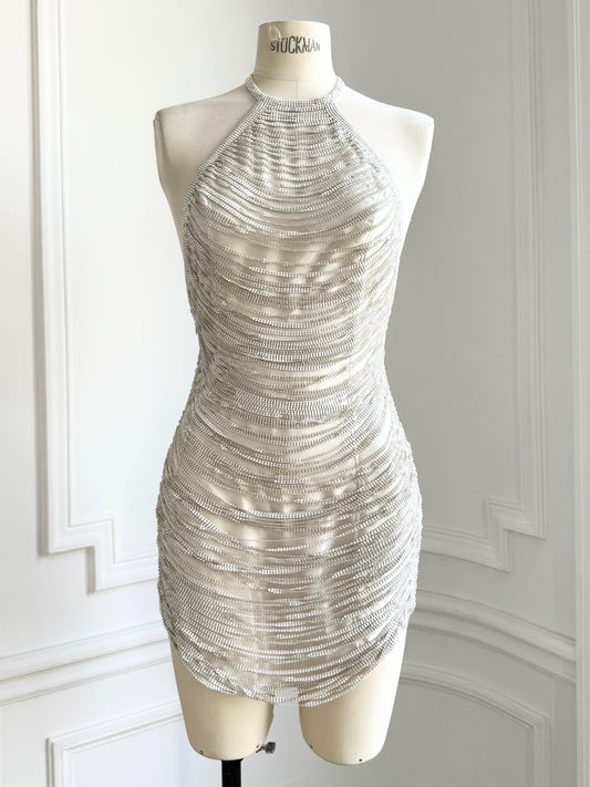 Hailey Dress in Satin and Metal Mesh