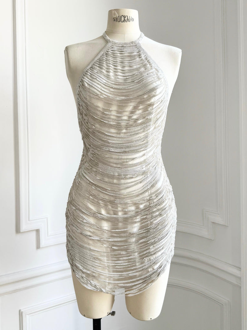 Hailey Dress in Satin and Metal Mesh