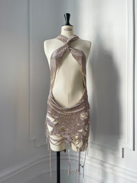 Alejandra Dress in Distressed Crystal Mesh