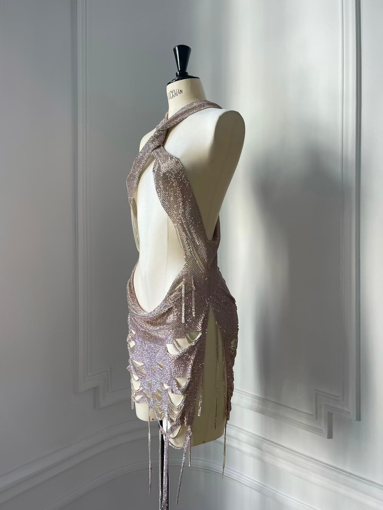 Alejandra Dress in Distressed Crystal Mesh