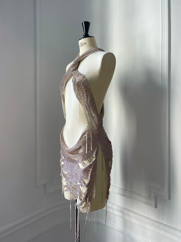 Alejandra Dress in Distressed Crystal Mesh