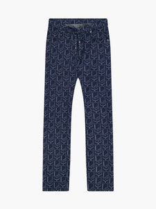 Indigo Monogram Straight Leg Lace Up Jeans