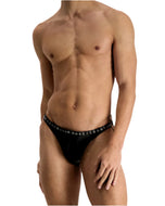 Black Leather Lace Up Thong