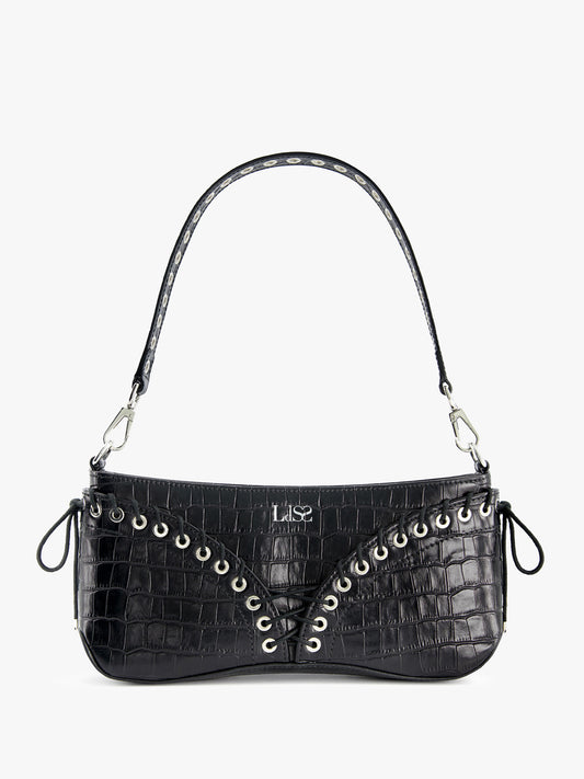 The Cleavage Bag in Black Embossed Leather