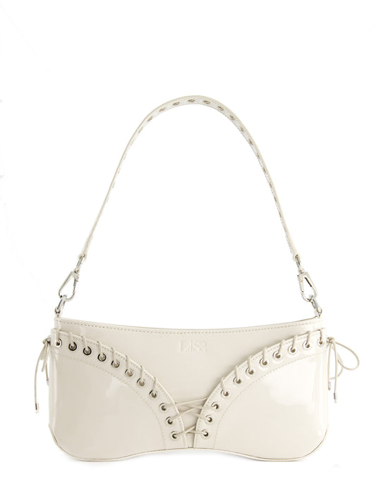 The Cleavage Bag in Patent Off White Leather