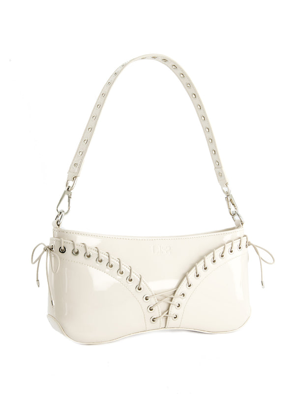 The Cleavage Bag in Off White Patent Leather