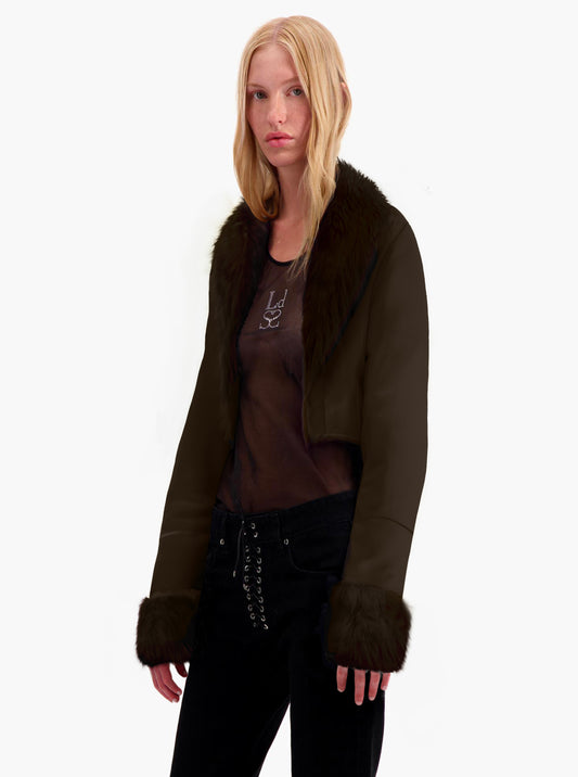 Brown Cropped Shearling Coat