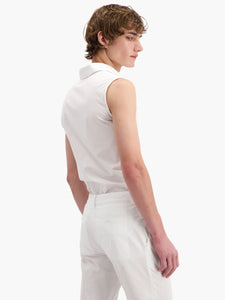 White Poplin Sleeveless Slim Shirt