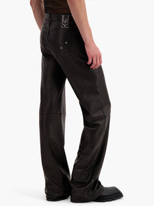 Black Leather Wide Leg Lace Up Jeans